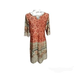 Womens sz Medium coral brown multi colored dress soft midi Croft and Barrow